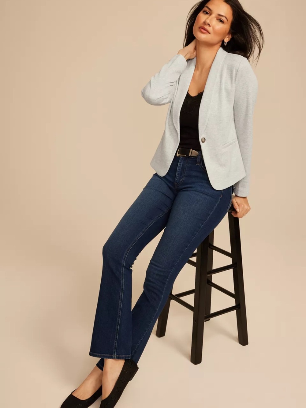NWT Maurices Light Gray Ribbed Knit Single-Button Blazer Sweater